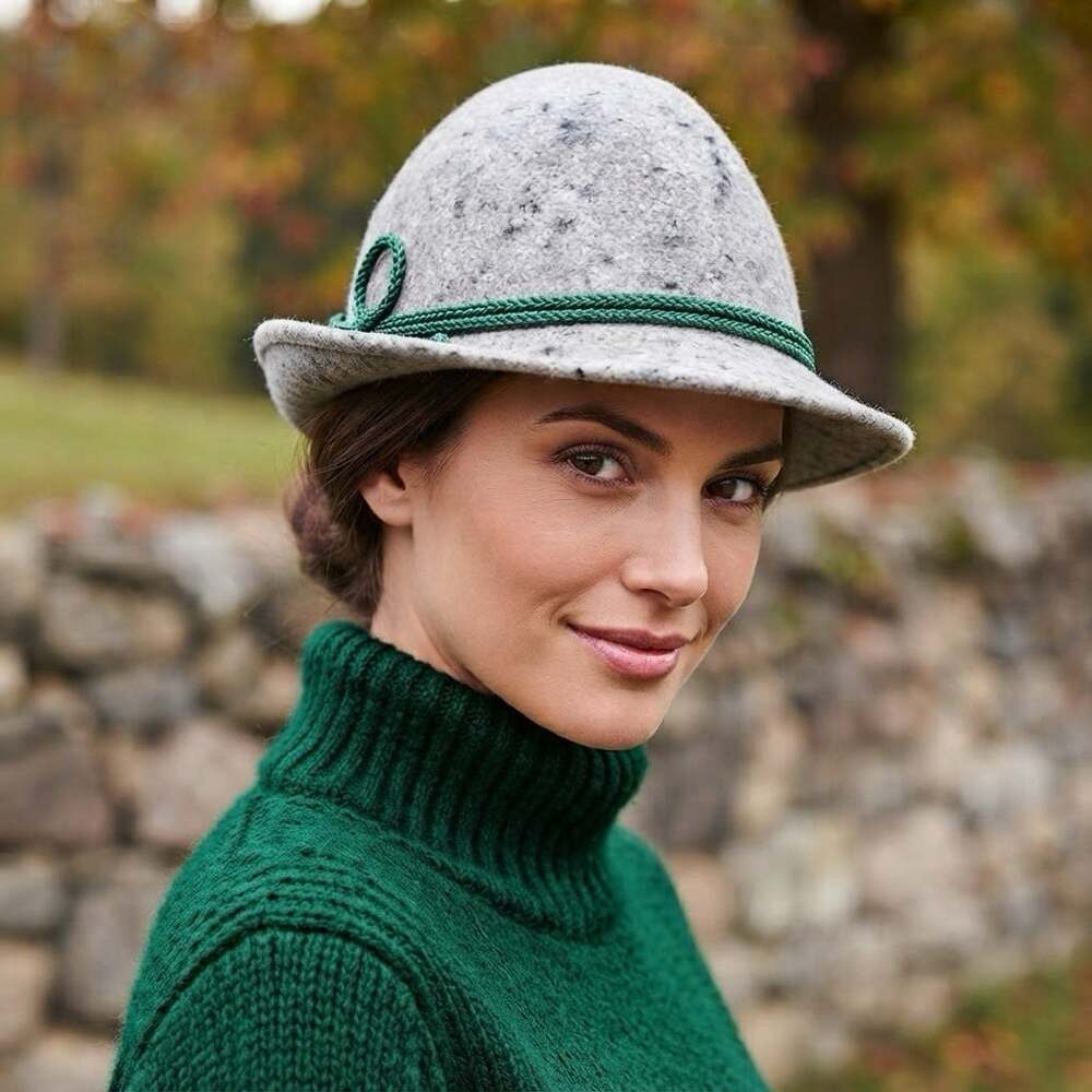 Vintage Tyrolean Sz S 100% Wool Gray European Hat Costume Austrian Womens 54 Cm
